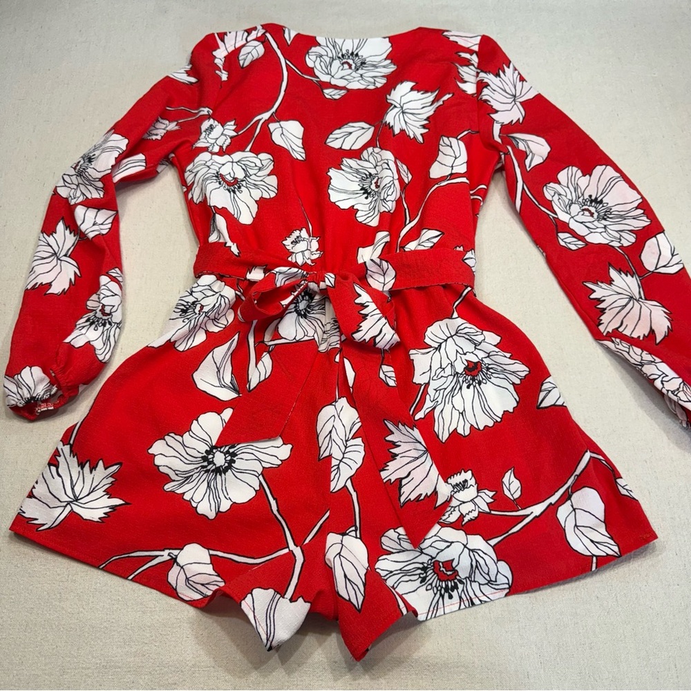 Floral Romper - Size XS - Copper Key Red & White